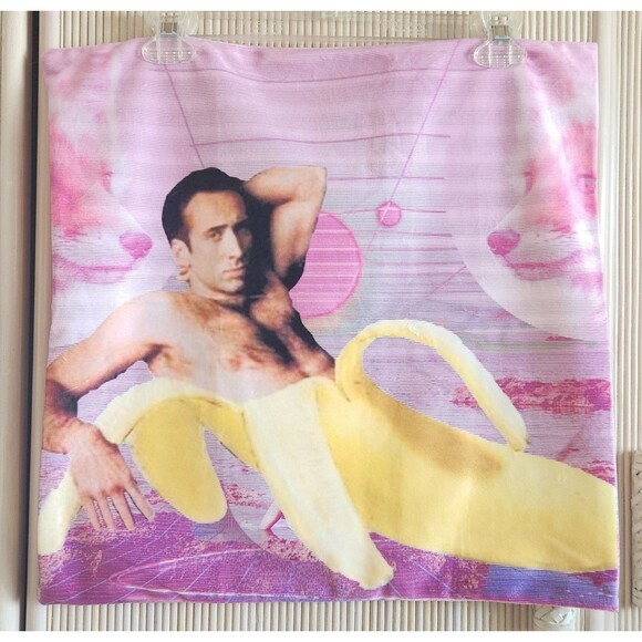 Nicolas Cage Banana Pillowcase Soft Velvet Side Zipper Kitschy Meme Decor EUC - Picture 2 of 2